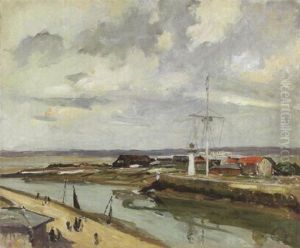 A Channel With A Lighthouse On Shore
