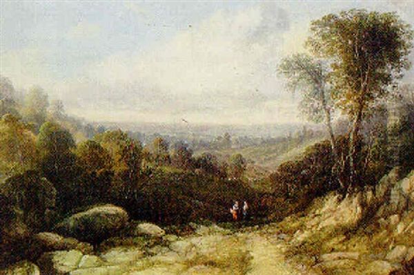 Figures On A Track In An Extensive Wooded Landscape - view 1