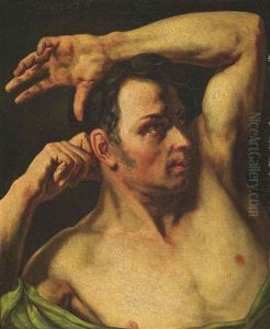 The Head And Torso Of A Man (academic Study) by Aimable Louis Claude Pagnest