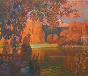 Paysage Imaginaire, Statue Et Baigneuses