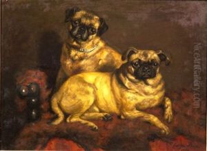 Two Pugs On A Red Divan by George Paice