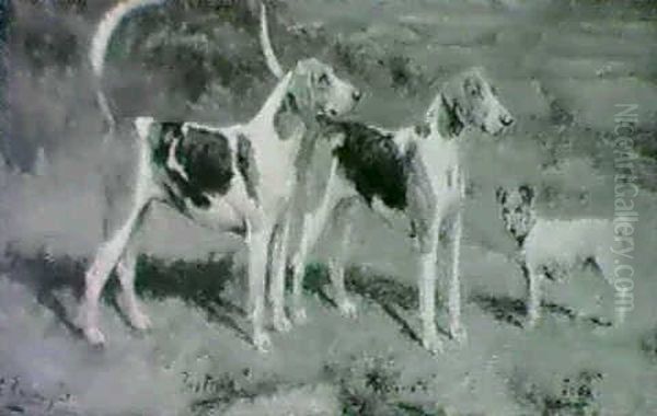 Pastime, Passionate And Jock: Two Hounds And A Terrier In A Landscape - view 1
