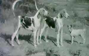 Pastime, Passionate And Jock: Two Hounds And A Terrier In A Landscape