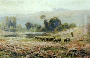 Shepardess With Her Flock by Edouard Pail