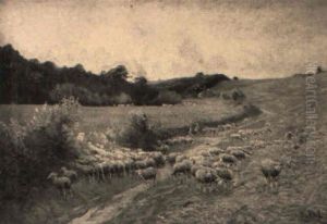 Sheep Grazing Along A Meadow Path Sheep Grazing Along A Meadow Path