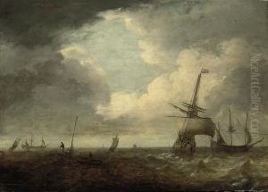 Dutch Men-o'-war And Other Shipping In Choppy Waters Off Acoast by Jan Theunisz. Blankerhoff