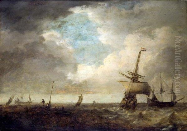 Navires Au Large Des Cotes Panneau De Chene - view 1