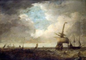 Navires Au Large Des Cotes Panneau De Chene by Jan Theunisz. Blankerhoff