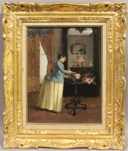 Jeune Femme Vetue D'une Robe A Tournure, Dans Son Interieur Jeune Femme Vetue D'une Robe A Tournure, Dans Son Interieur