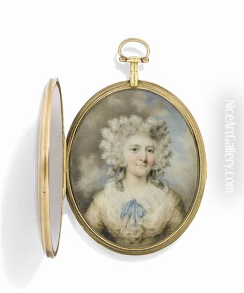A Young Lady, In White Dress With Blue Ribbon At Corsage - view 1