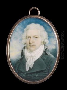 Portrait Miniature Of A Young Gentleman, In A Green Coat With Green Covered Buttons, White Waistcoat And Lace Cravat, Powdered Hair