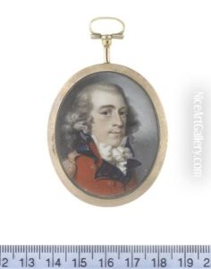 An Officer Of The 1st (or The Royal) Regiment Of Foot, Wearing Scarlet Coat With Blue Facings And Collar, Gold Epaulette, His Buttons Embossed With The Numeral 1, White Frilled Chemise by Peter Paillou
