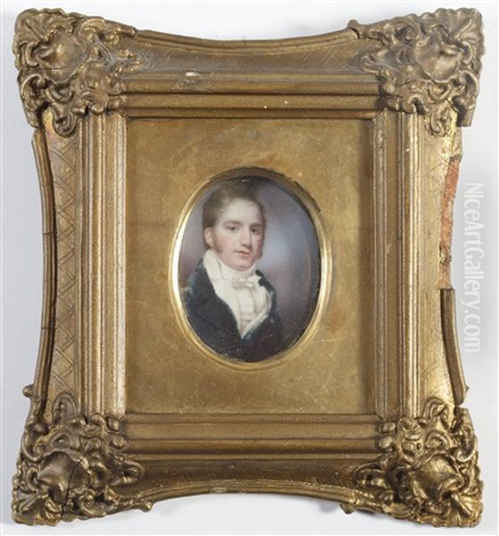 A Gentleman, Called Mr Penleaze, Wearing Blue Coat, White Waistcoat, Frilled Chemise And Tied Stock (+ Portrait Of A Lady, Called Mrs Penleaze, Wearing White Dress; Pair) - view 1