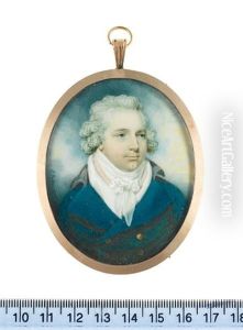 A Gentleman, Wearing Blue Coat With Black Collar, White Waistcoat, Pink Solitaire, Cravat And Stock