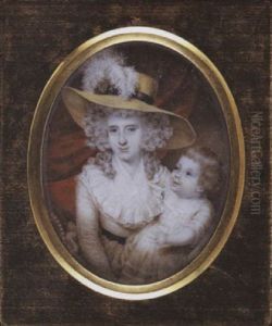 Lady Lucy Digby And Child, Seated On A Chaise-longue: Lucy Wearing Yellow Hat And White Dress, Her Child Wearing White Dress With Lace Trim