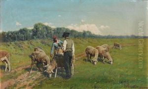Tending The Sheep by Pietro Pajetta