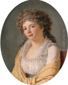 Portrait Of A Lady In White Dress And Yellow Shawl by Jacques-Augustin-Catherine Pajou