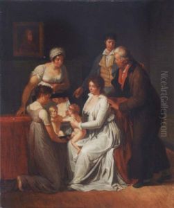 Portrait De La Famillie De L'artiste by Jacques-Augustin-Catherine Pajou