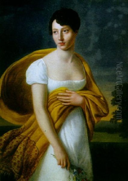 A Portrait Of A Young Woman With A Spring Of Flowers In A Landscape - view 1