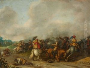 A Cavalry Battle In A Panoramic Landscape