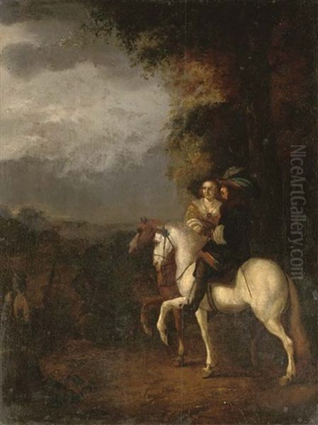A Gentleman And A Lady Riding In A Wooded Landscape - view 1