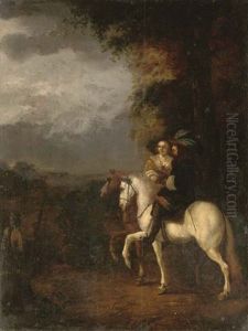 A Gentleman And A Lady Riding In A Wooded Landscape by Palamedes Palamedesz. (Stevaerts, Stevens)