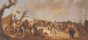 An Army Encampment Before A Church by Palamedes Palamedesz. (Stevaerts, Stevens)