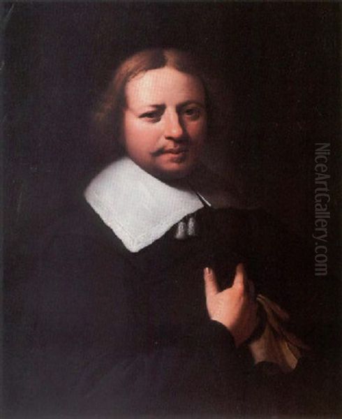 Portrait Of A Gentleman Wearing A Black Tunic And White Lace Collar, Holding A Glove In His Right Hand - view 1