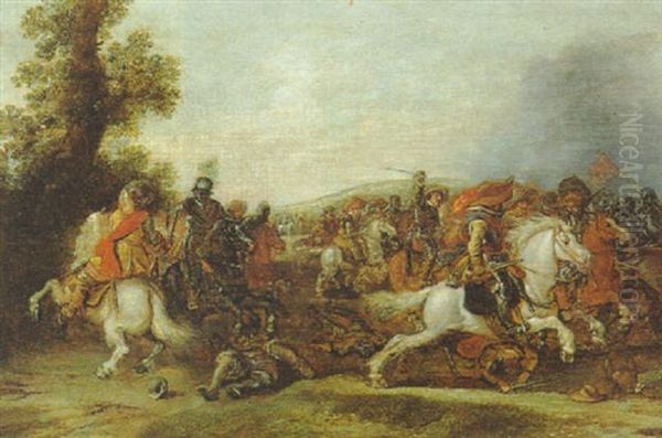 Reitergefecht Zwischen Kaiserlichen (rote Feldbinden) Und Schweden (blaue Feldbinden) Im Dreisigjahrigen Krieg - view 1