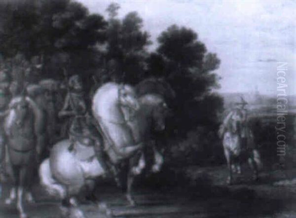 Reiter In Rustung Und Feldherr Zu Pferde Vor Waldlandschaft - view 1