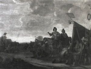 Cavaliers Resting Their Horses And Soldiers Playing Cards by Palamedes Palamedesz. (Stevaerts, Stevens)