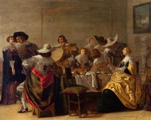 Een Musicerend En Drinkend Gezelschap Aan Een Tafel by Palamedes Palamedesz the Younger