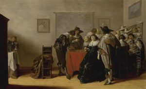 An Elegant Company In Conversation Playing Games And Drinking In An Interior by Anthonie Palamedesz