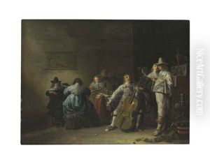 An Interior With Elegant Company Making Music by Anthonie Palamedesz