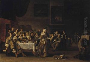 Elegant Company At A Banquet In An Interior by Anthonie Palamedesz