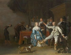 Festive Gathering In An Interior With Figures Playing A Game In The Background Festive Gathering In An Interior With Figures Playing A Game In The Background