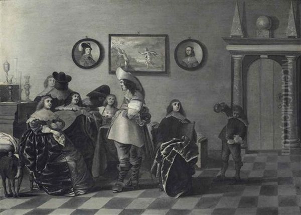 An Elegant Company In An Interior, En Grisaille - view 1