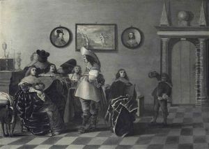 An Elegant Company In An Interior, En Grisaille