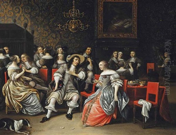 Elegant Company Drinking And Music Making In An Interior - view 1