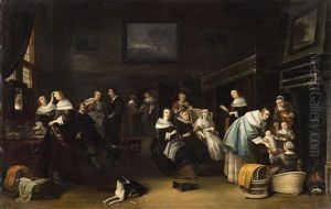 A Dutch Interior With Groups Of Figures