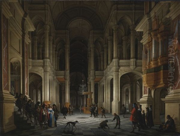 The Interior Of A Renaissance-style Church At Night With An Elegant Couple Making An Entrance - view 1