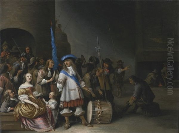 A Guardroom Interior With An Officer, His Men, A Mother And Child - view 1
