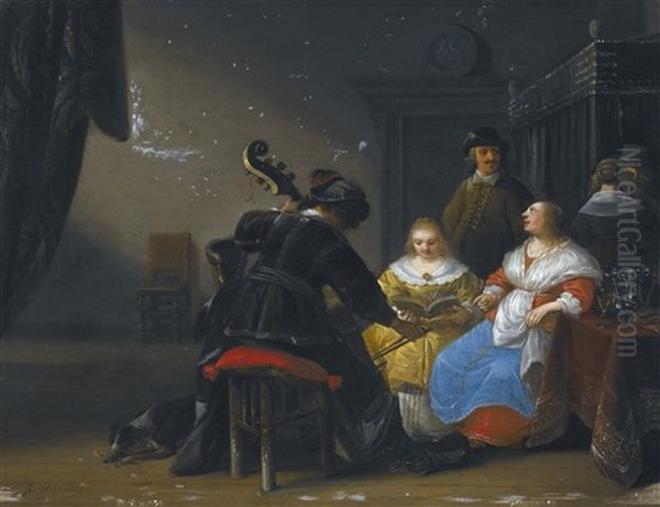 An Interior Scene With Two Ladies Singing, A Man Playing The Cello - view 1
