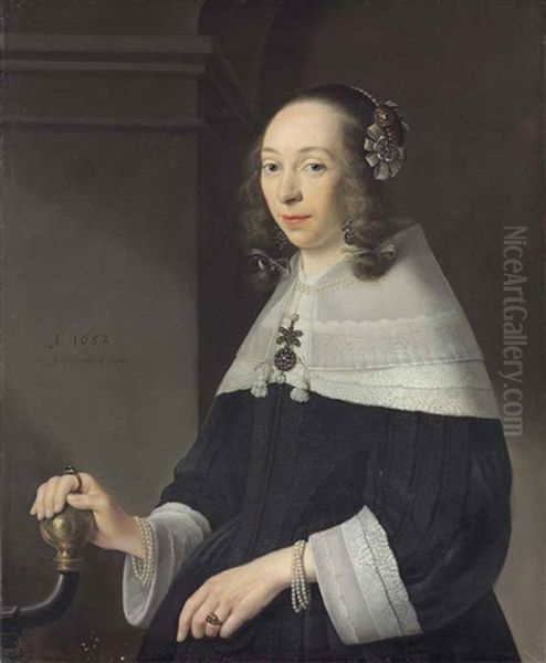 Portrait Of A Lady, Possibly A Member Of The Van Bronckhorst Family, Half-length, In A Black Dress With Lace Collar And Sleves, With A Headdress... - view 1