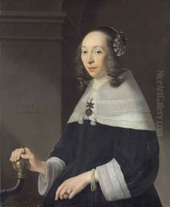 Portrait Of A Lady, Possibly A Member Of The Van Bronckhorst Family, Half-length, In A Black Dress With Lace Collar And Sleves, With A Headdress...
