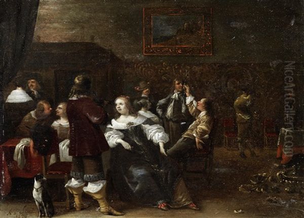 Elegant Figures Merrymaking In An Interior - view 1