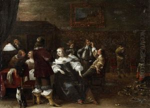 Elegant Figures Merrymaking In An Interior