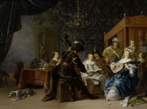 Musikalische Festgesellschaft Mit Der Allegorie Der Funf Sinnen by Anthonie Palamedesz