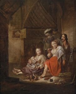 Bauerliches Interieur Mit Figuren An Einer Feuerstelle by Anthonie Palamedesz