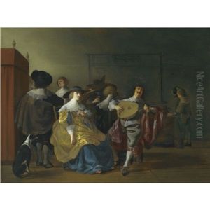 An Interior Scene With An Elegant Company Making Merry by Anthonie Palamedesz